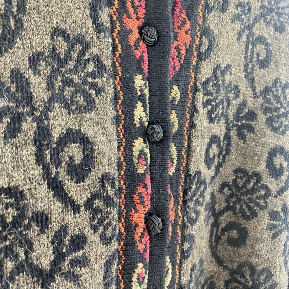 Icelandic Design Wool Cotton Lined Sweater Jacket Sz M Folklore Floral‎ Filigree - Picture 11 of 16